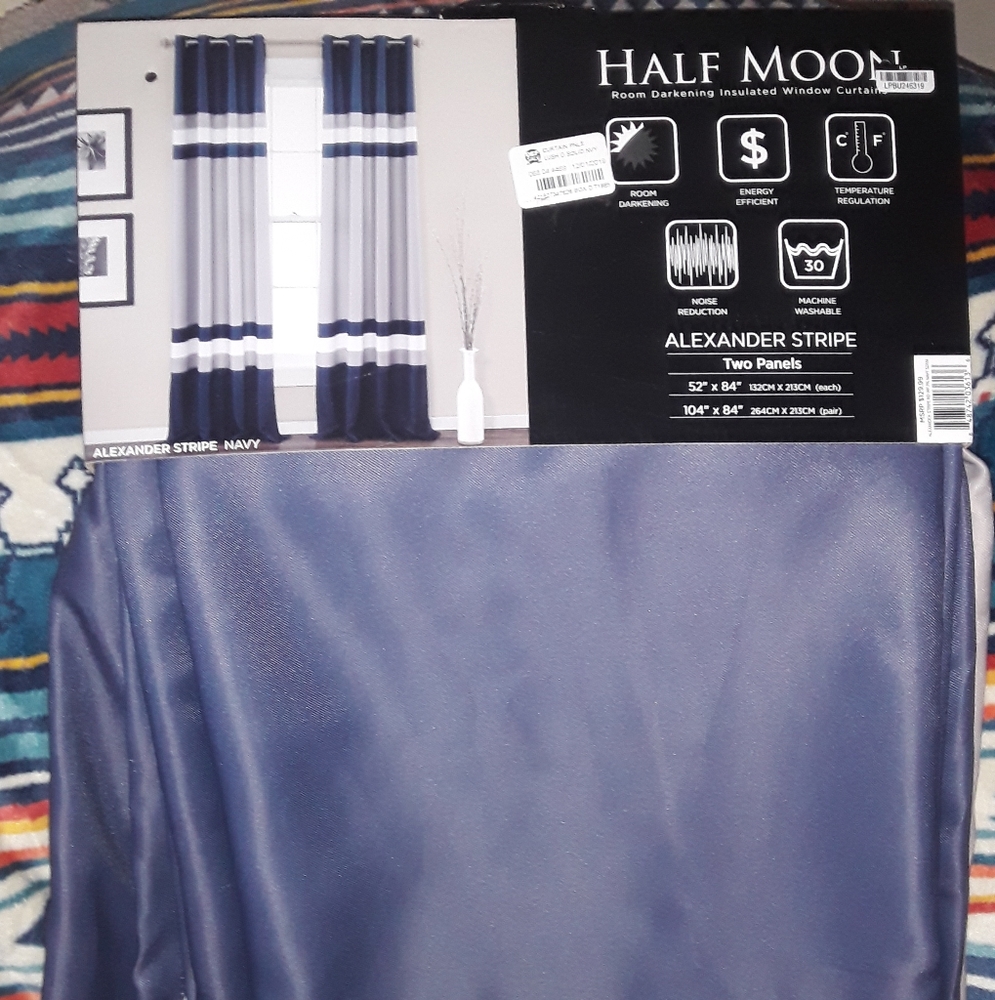 HALF MOON ALEXANDER STRIPE CURTAINS NAVY BLUE